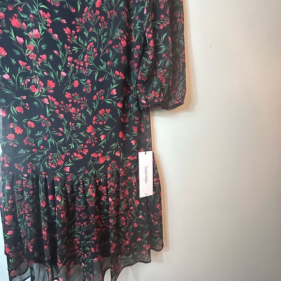 Calvin Klein Women's Sheath 3/4 Sleeve Floral Pleated Dress Size: 8 - Picture 7 of 15